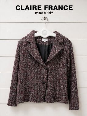 Claire France Textured Blazer Jacket – Black, Grey & Burgundy – Size 20
